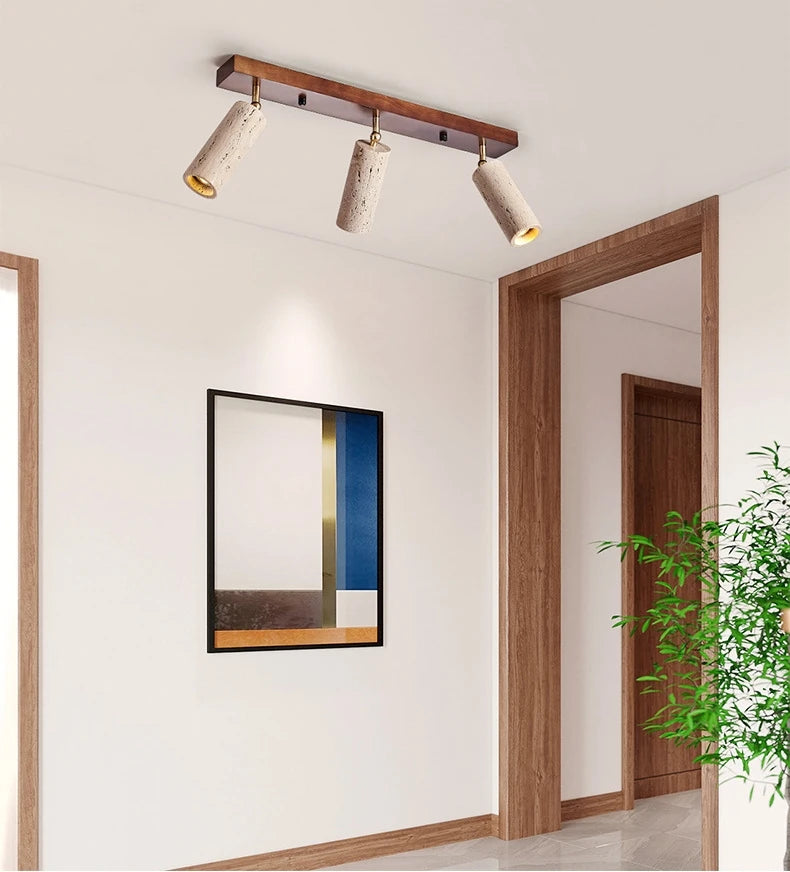 Stone Ceiling Lamp Spot light Angle Adjustable Rectangle Wood Base