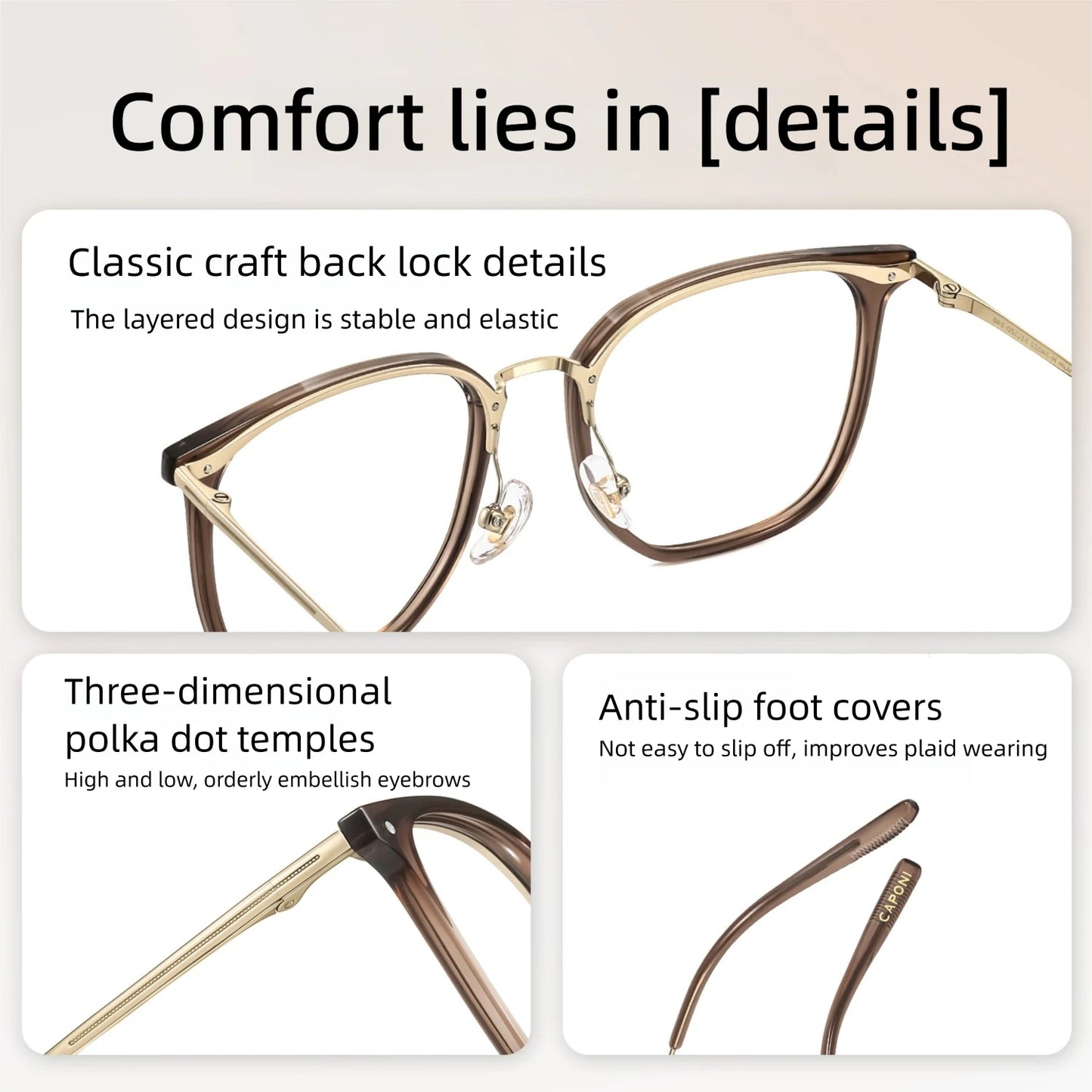 CAPONI Prescription Glasses Women Myopia Retro Light Weight Computer Anti Blue Light Glasses Photochromic Eyes Glasses PJ34022