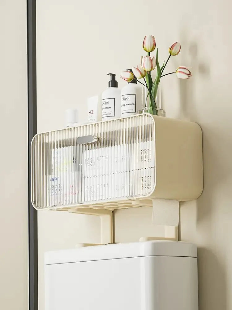 No Drill Wall Mounted Toilet Rack for Bathroom Cabinet Shelf, Plastic Storage Stand, Shower Organizer, Bath Holder Accessories