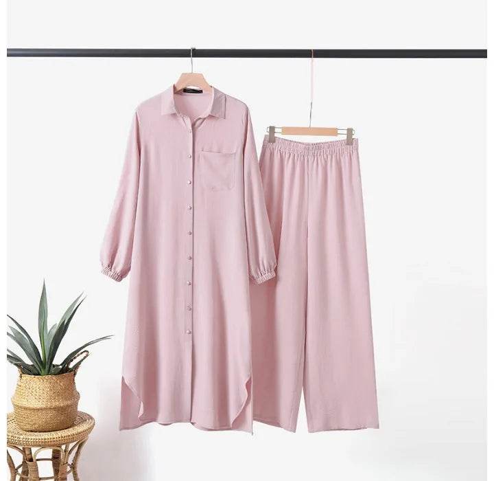 Casual Sets of Clothes for Muslim Woman Fashion Mushroom Button Long Sleeves Pants Suits for Female New Spring and Autumn 2023 - AIAZ