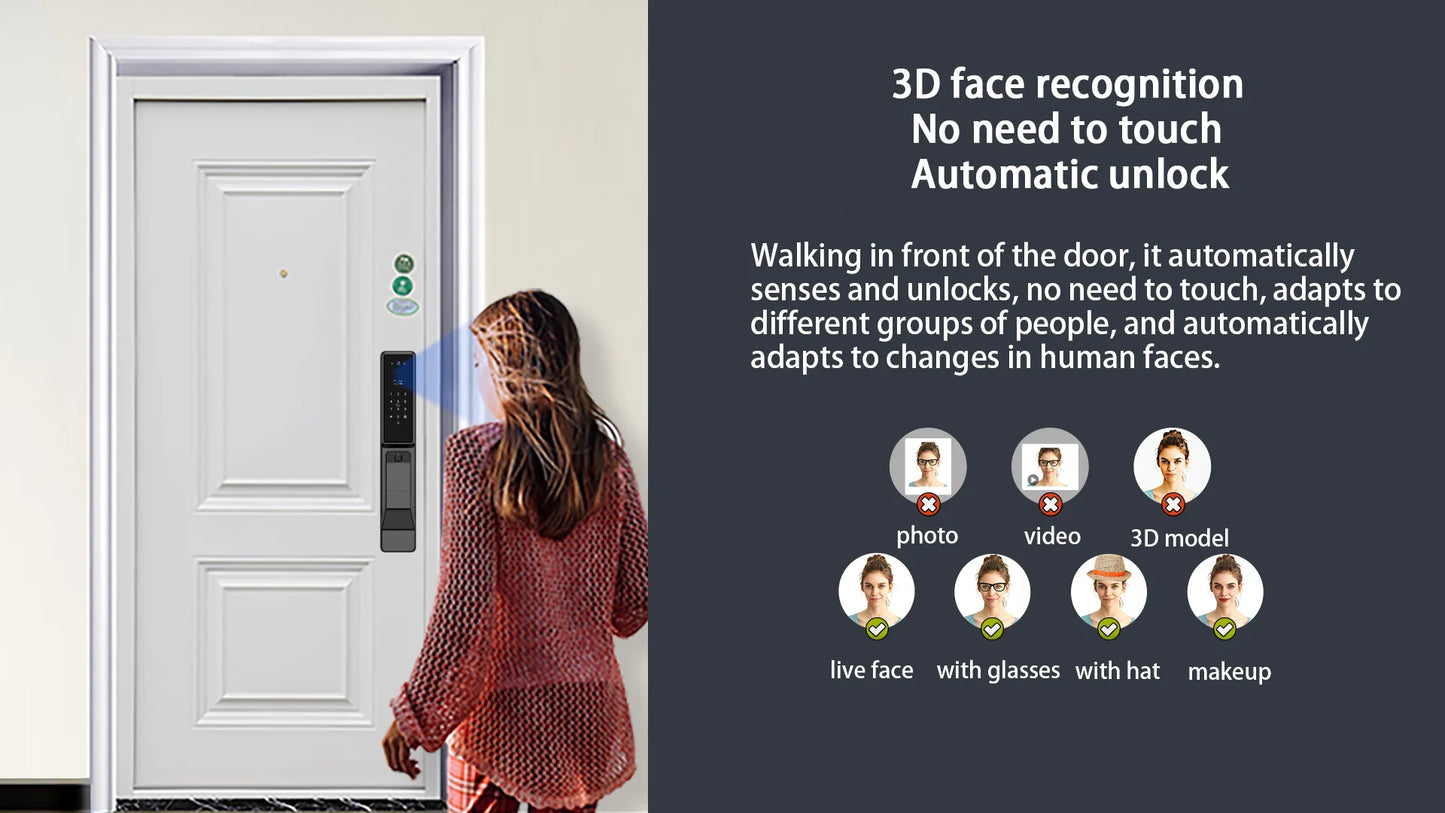 Tuya APP Facial Fingerprint Password With Camera Smart Door Lock Remote Voice Intercom Electronic Door Lock Fully Automatic