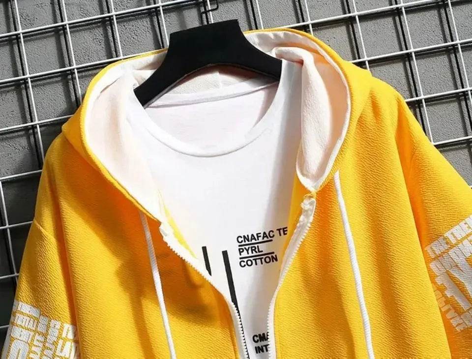 Fashion Men's Hoodies Summer Men Clothing T-shirt Zipper Hood Cartoon Casual T Shirt Print Hooded Top Short Sleeve Men - AIAZ
