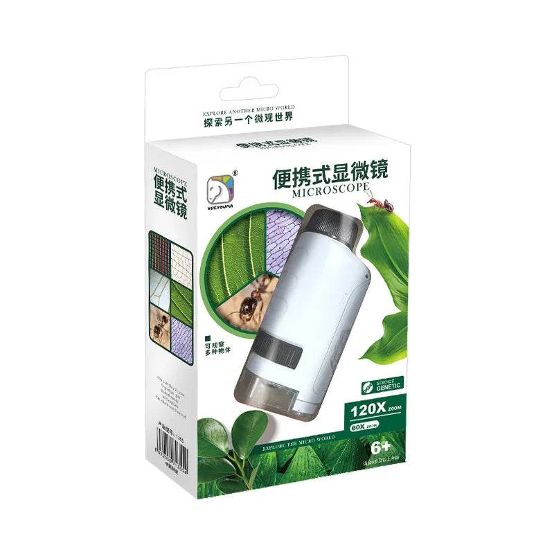 Pocket Microscope Kids Science Toy Kit 60-120x Educational Mini Handheld Microscope with LED Light Outdoor Children Stem Toy - AIAZ