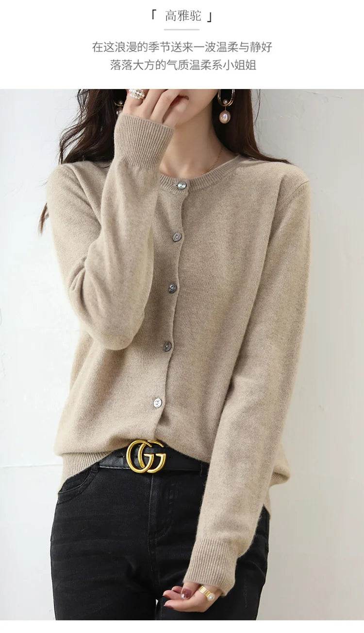 Knitted Cardigan Women's Sweater Autumn And Winter 2022 New Solid Color Coat Round Neck Short Long Sleeve Loose Korean Fashion - AIAZ