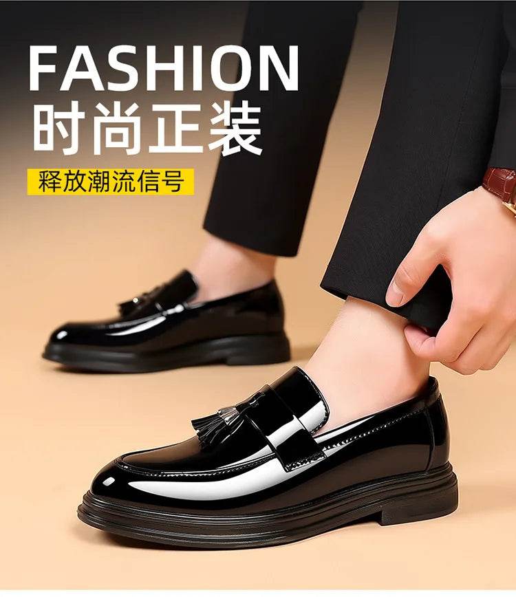 2024 New Men's Casual Business Leather Shoes Bright Black Wedding Banquet Dress Leather Shoes Large fashion Men's Shoes 38-48 - AIAZ