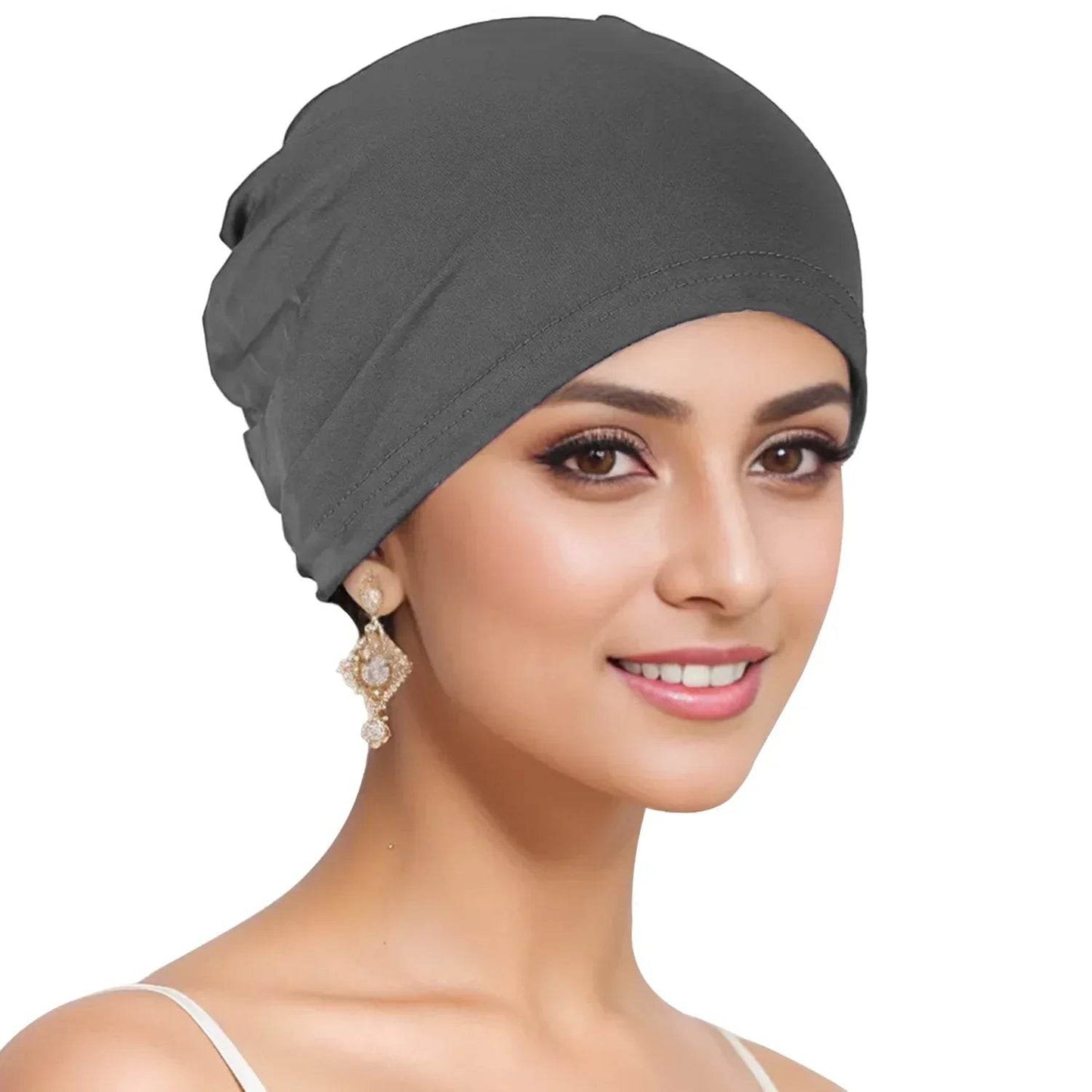 Muslim Turban Cap for Women Monochromatic Pullover Cap Hijab Hat Female Turban Fashion Accessories New - AIAZ