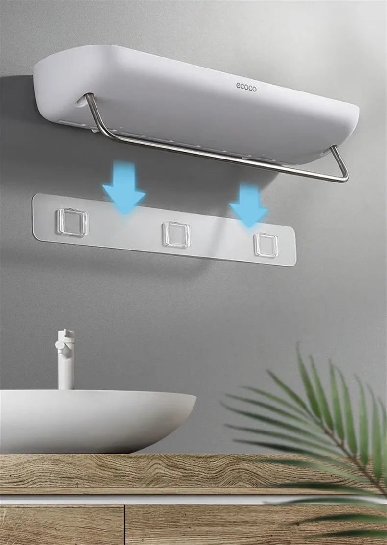 ECOCO Bathroom Shelves Organizer Storage Rack Wall Mount Towel Shelf Shampoo Rack with Towel Bar Rack Kitchen Accessories