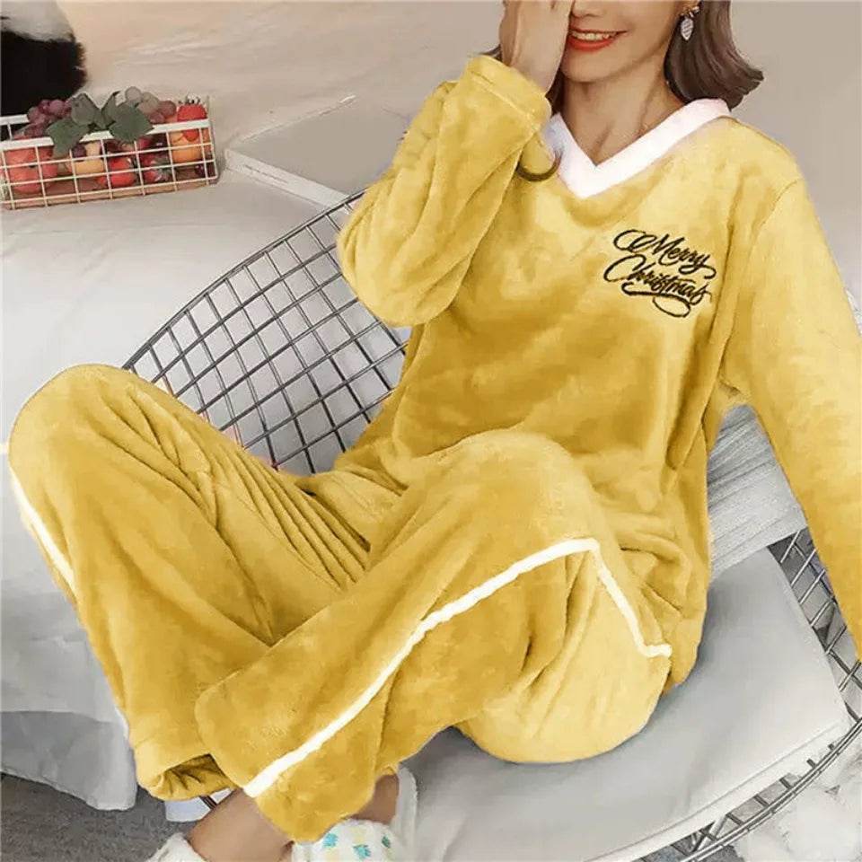 Autumn Winter Flannel Women's Pajamas Sets Polka Dots Printed Teddy Sleepwear Velvet Homewear Kawaii Girsl Pijamas Mujer Pyjama - AIAZ