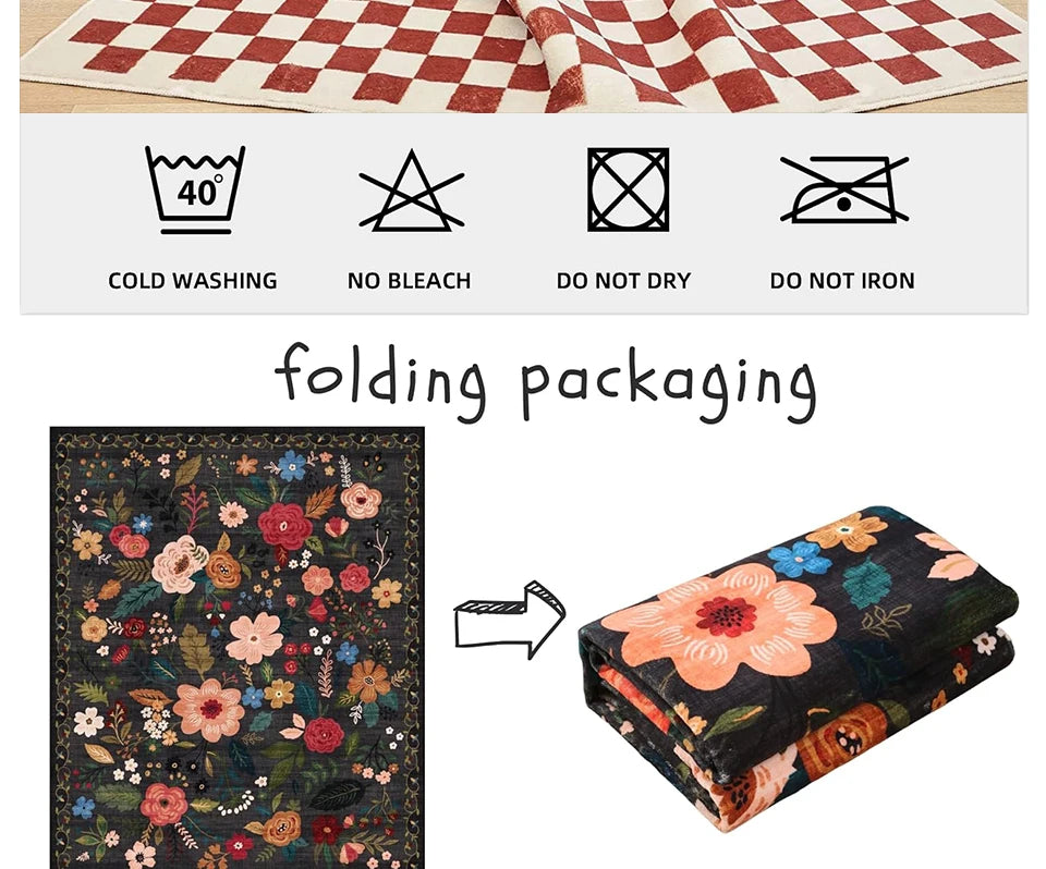 Pink Living Room Carpet Large Machine Washable Carpets Bedroom Bedside Floor Mat Home Decoration Bohemian Flower Non-Slip Rug 카펫