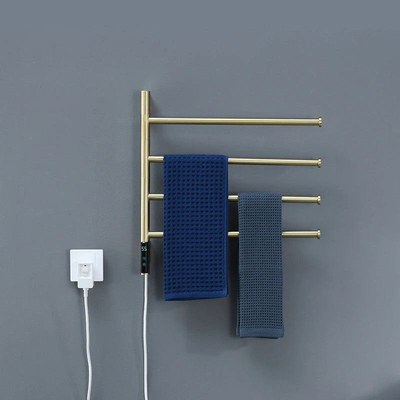 Rotatable Bathroom Electric Heated Carbon Fiber Towel Rail Warmer Digital Display Temperature Time Control Smart Home Bar Dryer