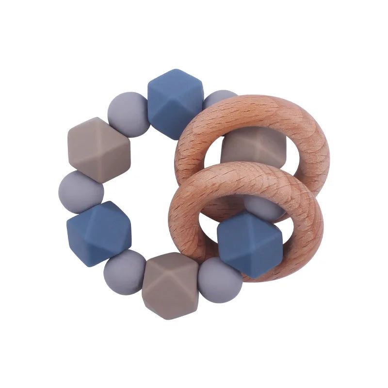 Baby Teether Bracelet Crochet Wood Crafts Engraved Bead Food Grade Silicone Beads Wood Animal Pendant Teething Toys For Rattle