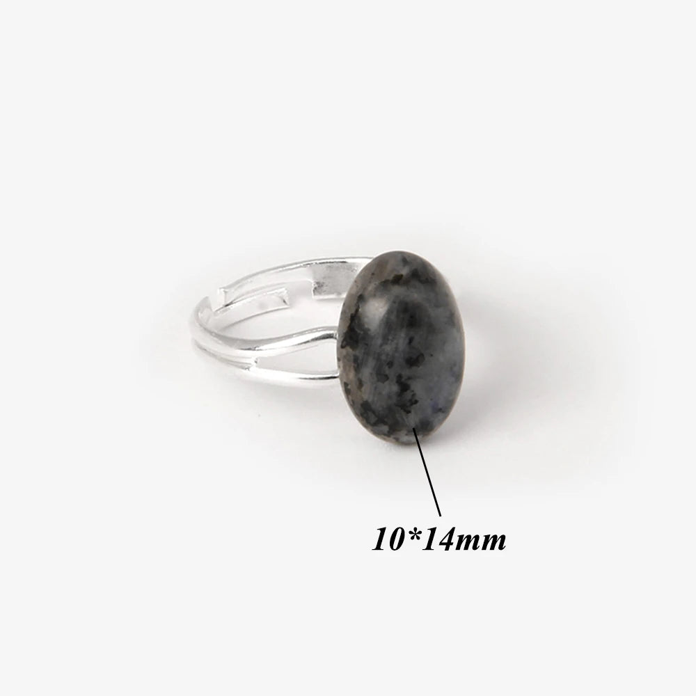 Cabochon Natural Stone Ring 10*14MM Oval Agates Turquois Quartzs Gem Finger Ring Silver Color Adjustable Open Rings Jewelry Gift
