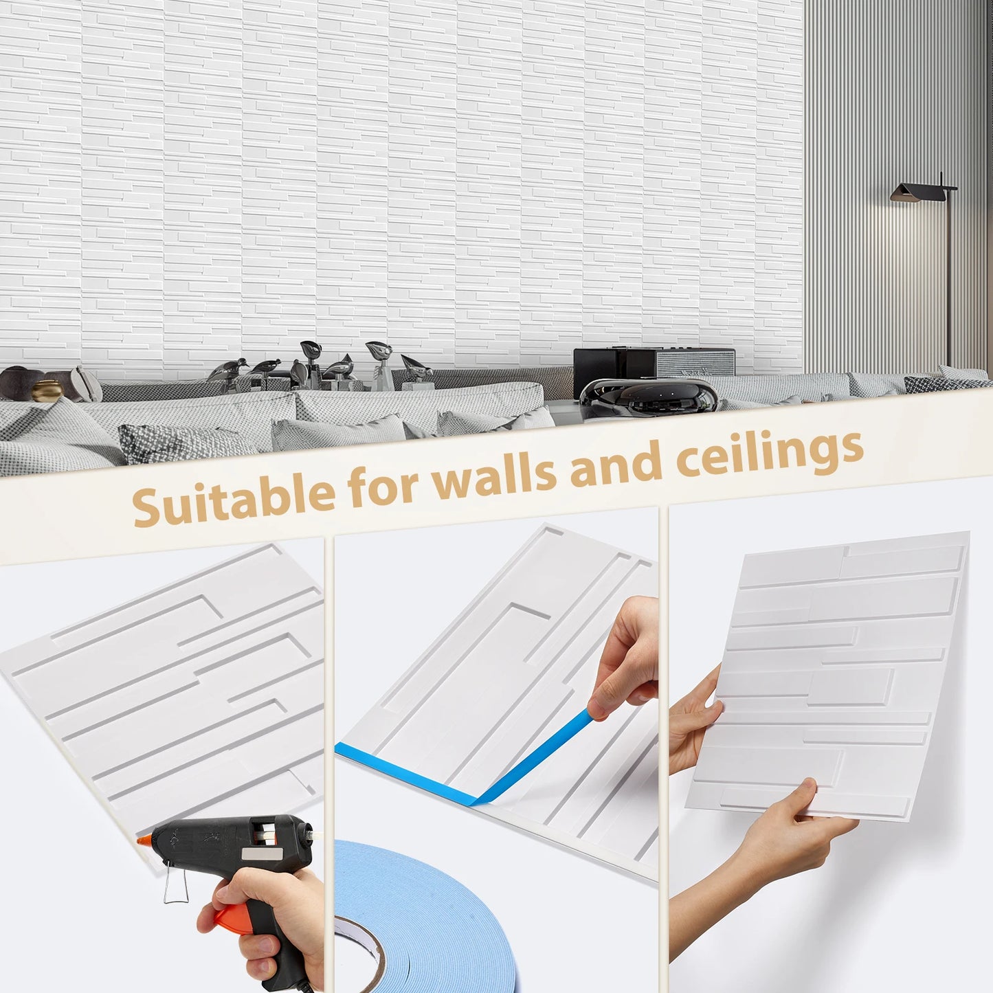KUUJOJO 3D textured wall panel for indoor wall decoration, suitable for living room, hall, bedroom, hotel, office, send tape