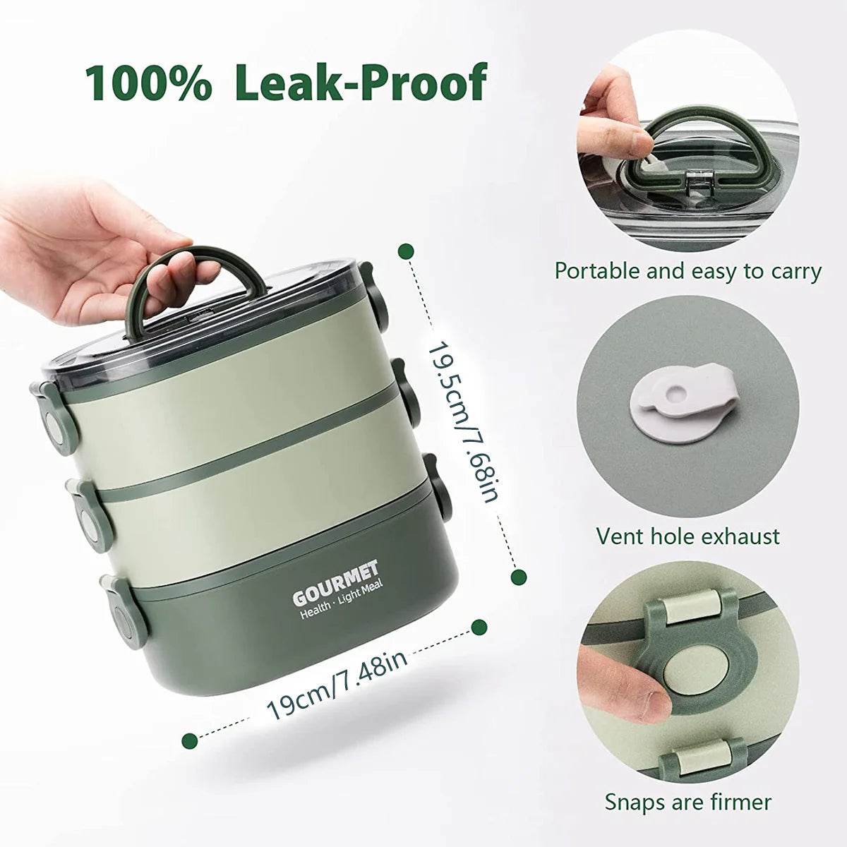 Lunch Box 2000ML 3-Tier Stackable Bento Case Sealed Leak-proof Meal Box Microwave Safe Portable Students Workers Food Container - AIAZ