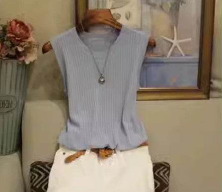 2025 Summer New Fashion Knitted Vests O-neck Sleeveless Casual Thin Tops Sleeveless Blouse Women Shirt - AIAZ