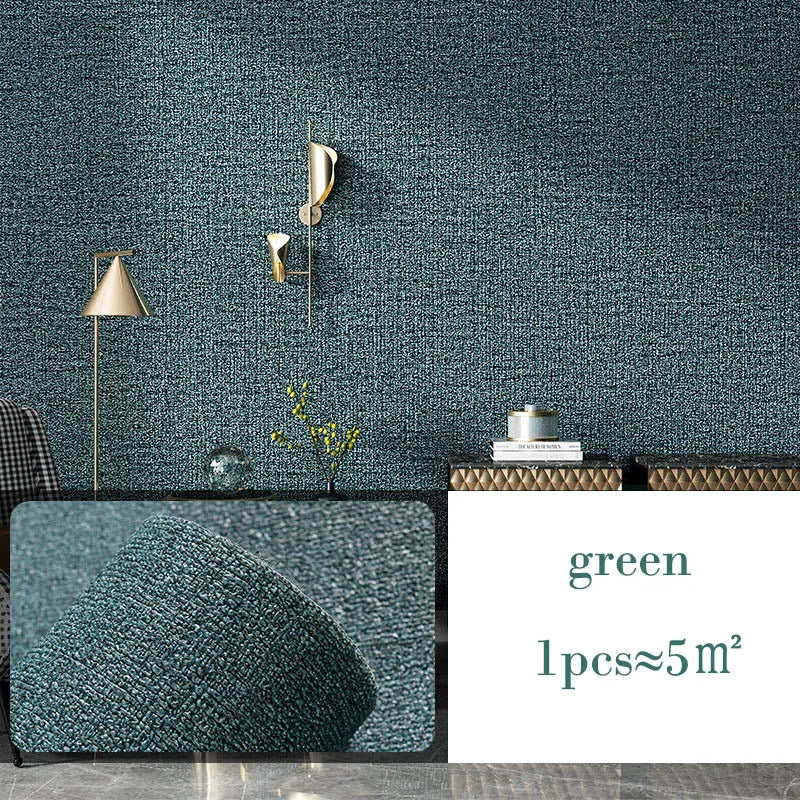 10m 3D Thicken self-adhesive thermal insulation wallpaper linen plain color decor wall stickers renovation anti-collision