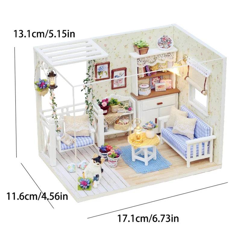 Kitten Mini Doll House 3D Puzzle Assembly Model Building Kit Creative Room Bedroom Decoration With Furniture Wooden Crafts Gifts - AIAZ