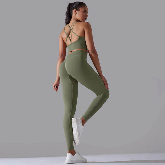 Women Yoga Set Seamless Solid Color Sports Bra and Leggings Two Piece Set for Gym Fitness Sports Clothing Tights Sportswear - AIAZ