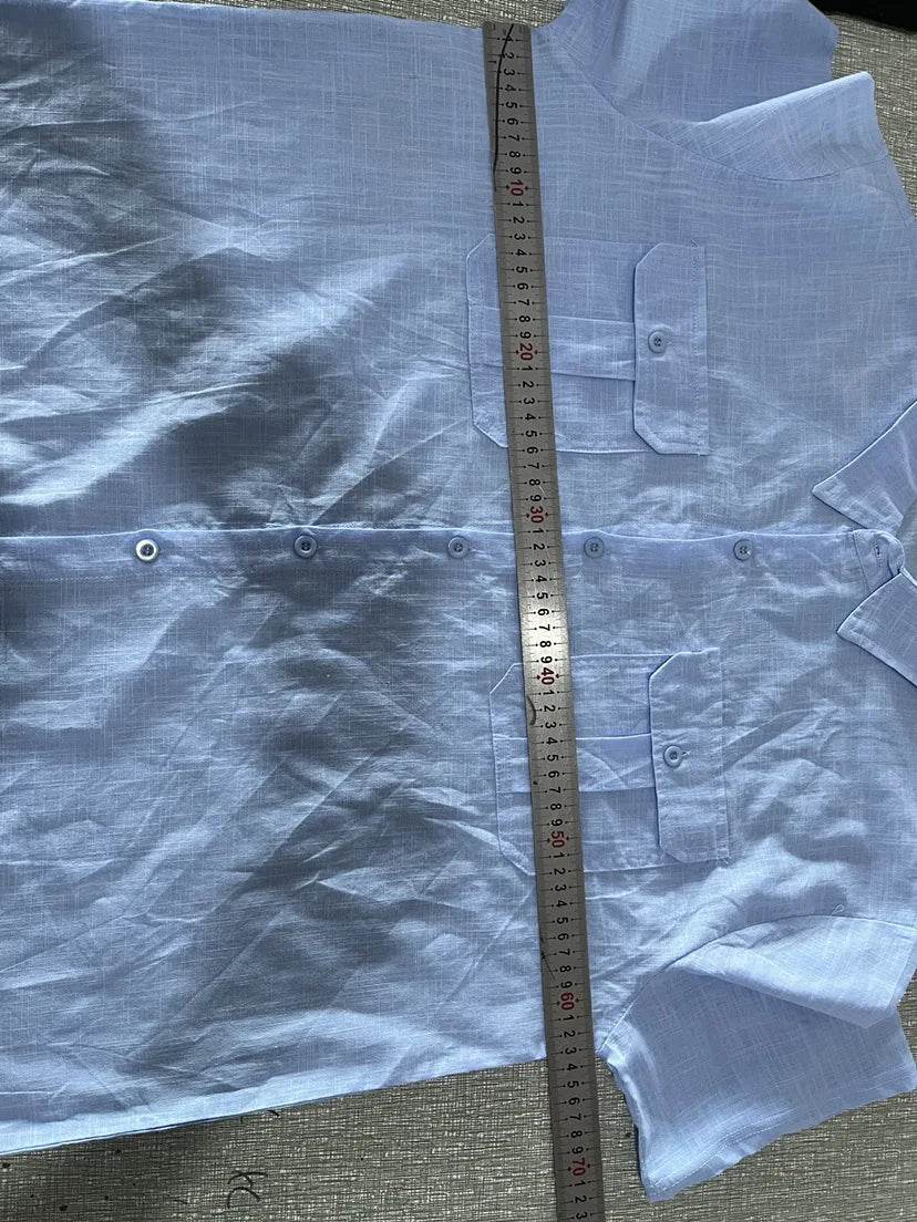 Shirts for Men Handmade Shirt Man Double Pocket Shirt Short Sleeve Men Shirt Linen Shirts for Men Men Cotton Shirt Short Sleeve - AIAZ
