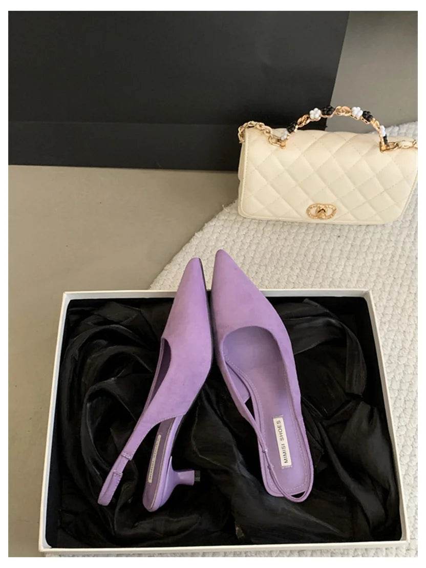 Fashion Brand Slingback Sandals Women Med Heels Pumps Elegant Pointed Toe Female Mules Dress Slides Sandalias Mujer Verano Mujer - AIAZ