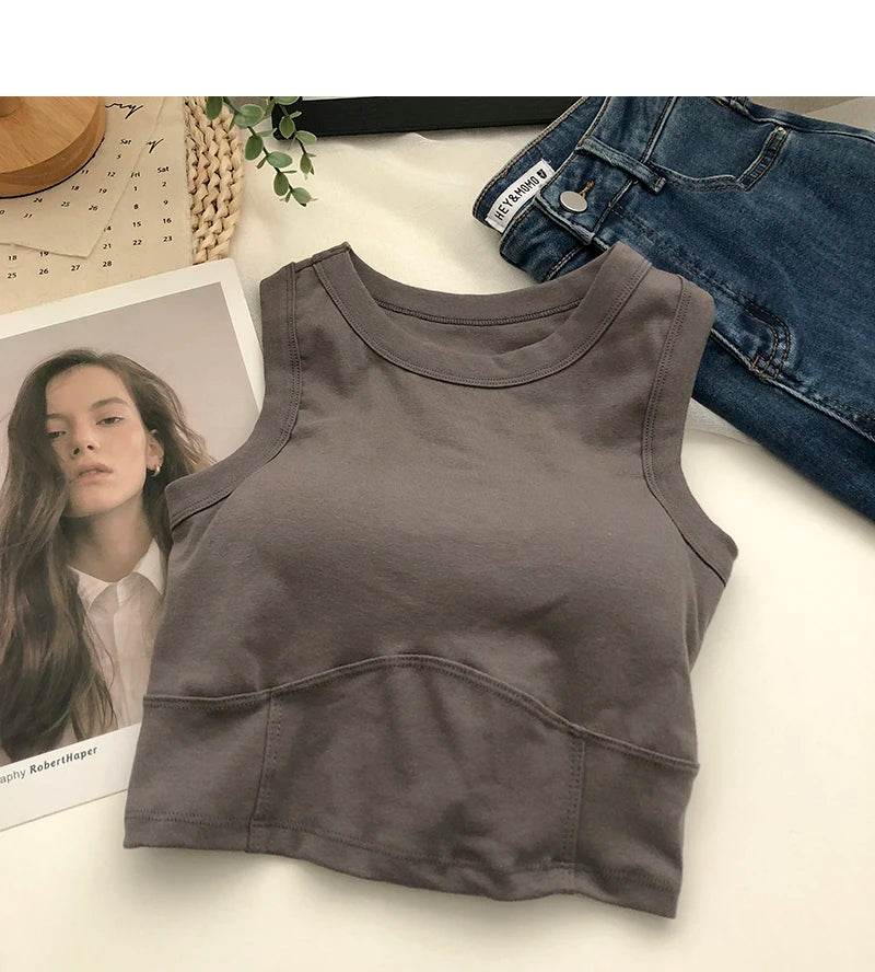 Women Crop Tops Sexy Solid Camisole One-piece Tube Top Seamless Sports Tank Top Wireless Underwear Padded Bra Bralette Vest - AIAZ