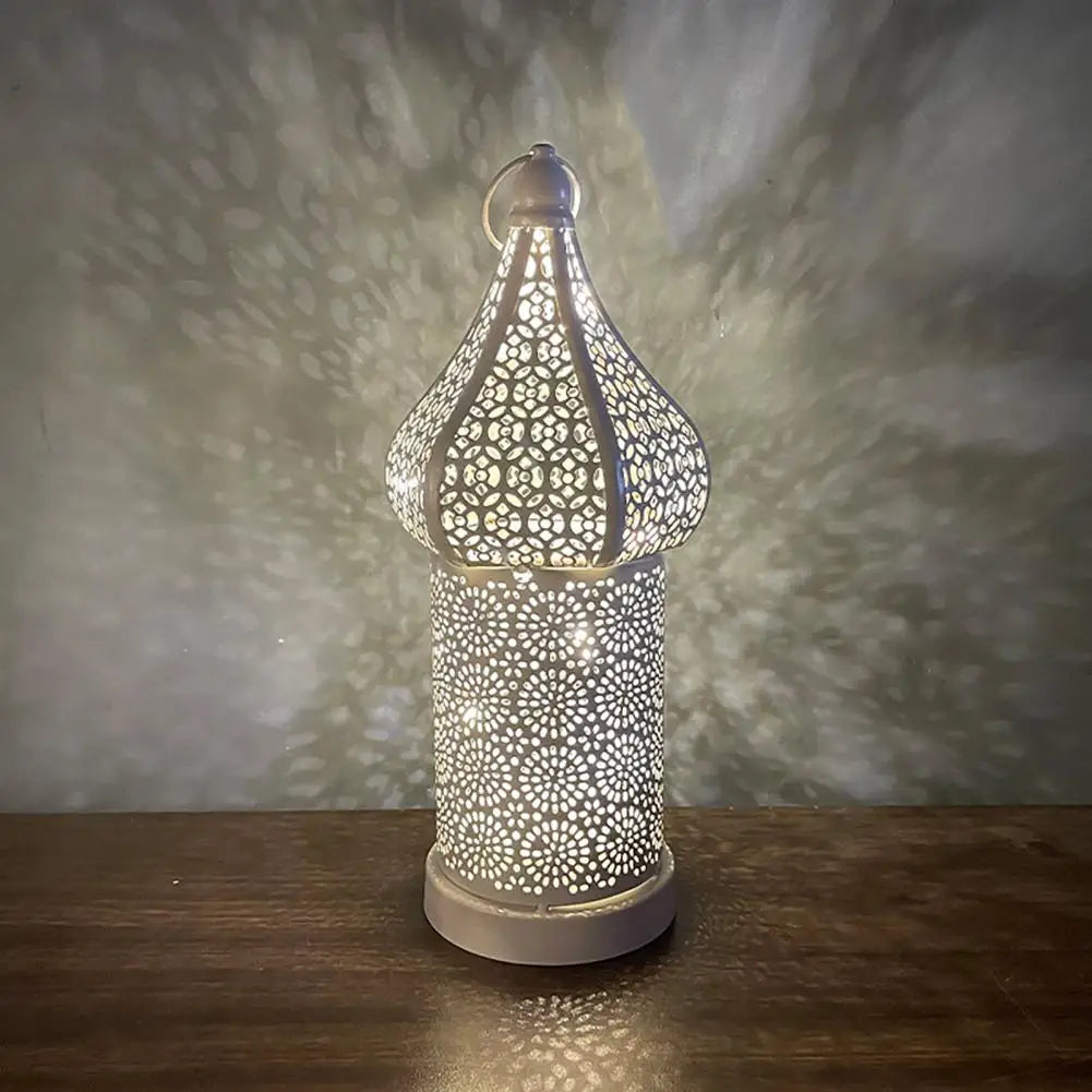 35CM White Hollow Led Wind Lamp Morocco Style Night Light Luminous Iron Lantern Home Living Room Decorative Lamp Ornaments