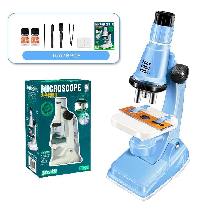 Children Science Biological 200x 600x 1200x Pocket Microscope Set Lab With LED Refined Instruments Montessori Education Toy - AIAZ