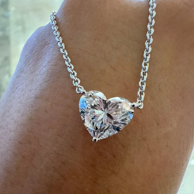WSHUO 1/2/3ct Heart Cut Moissanite Pendant Necklace S925 Pure Silver Plated 18K Gold Women Necklace jewelry Gift GRA Certified