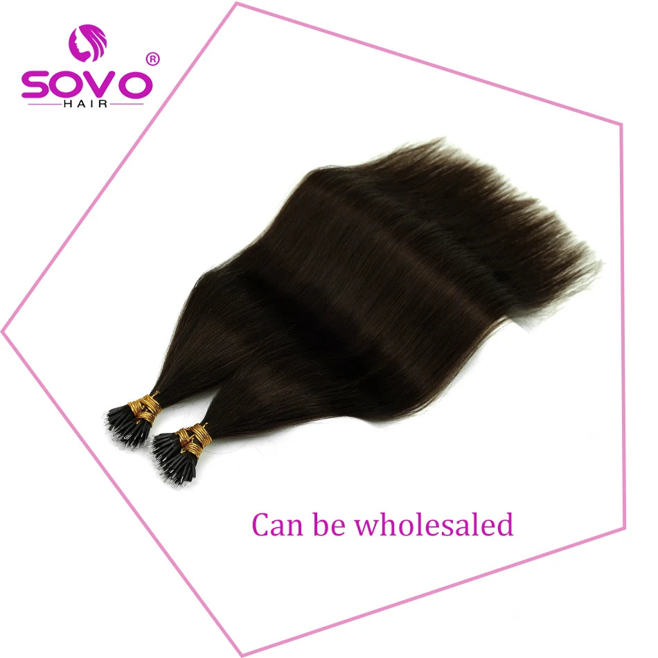 SOVO 100 Strands Nano Rings Human Hair Extensions Natural Blonde Micro Bead Loop Pre Bonded Remy European Straight Hair