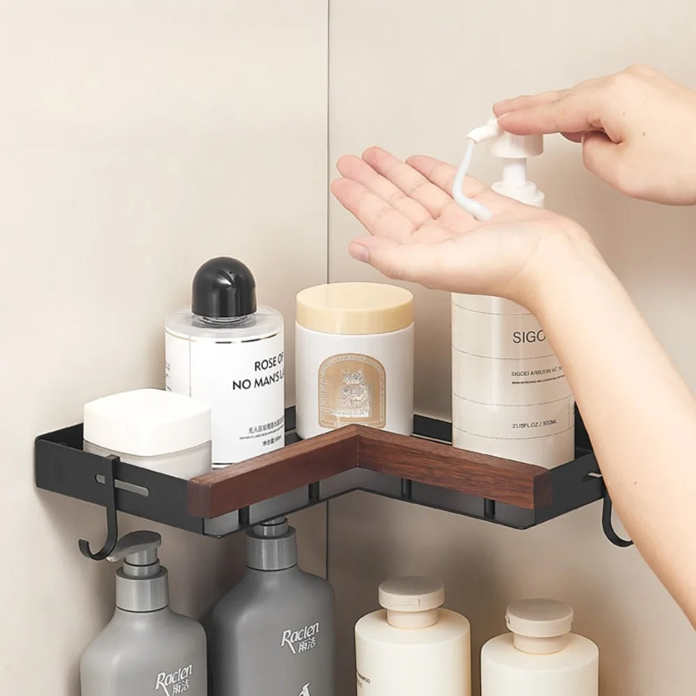 Walnut Bathroom Toilet Shelf No Punching Hand Wash Shower Toilet Body Wash Storage Triangle Shelf