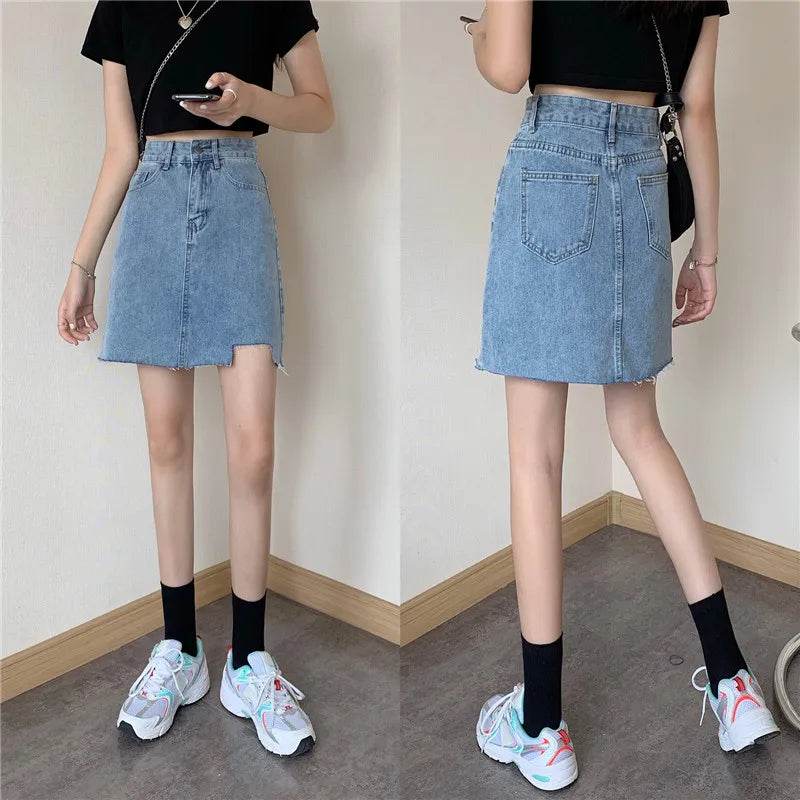 High Waist Denim Skirt Versatile Skirt Women's Clothing A-Line ort Skirt Slimming Wraparound Summer 202 plus Size - AIAZ