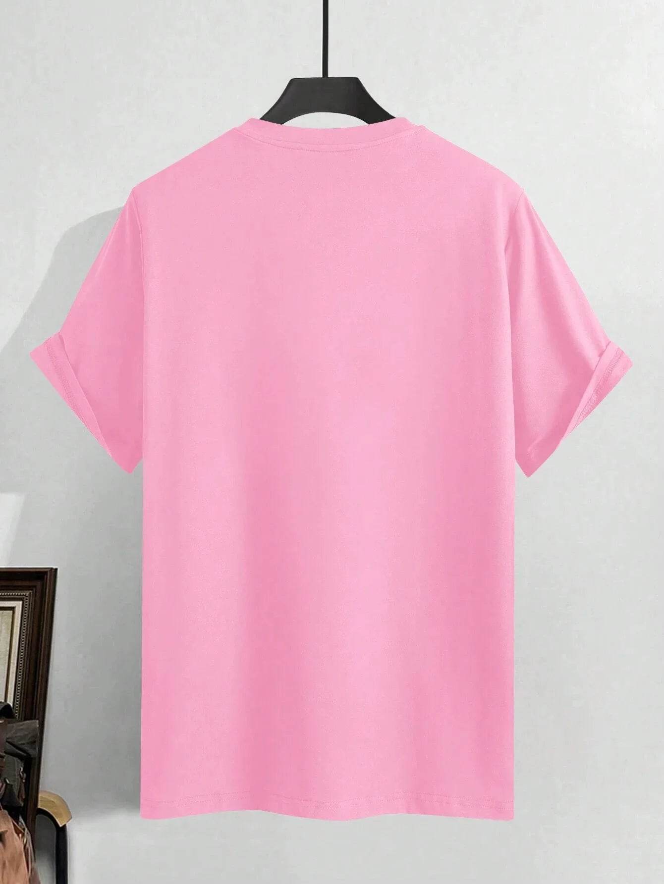 Men's 100% pure cotton summer loose size BE KIND letter cartoon print casual comfortable round neck short sleeved T-shirt top - AIAZ