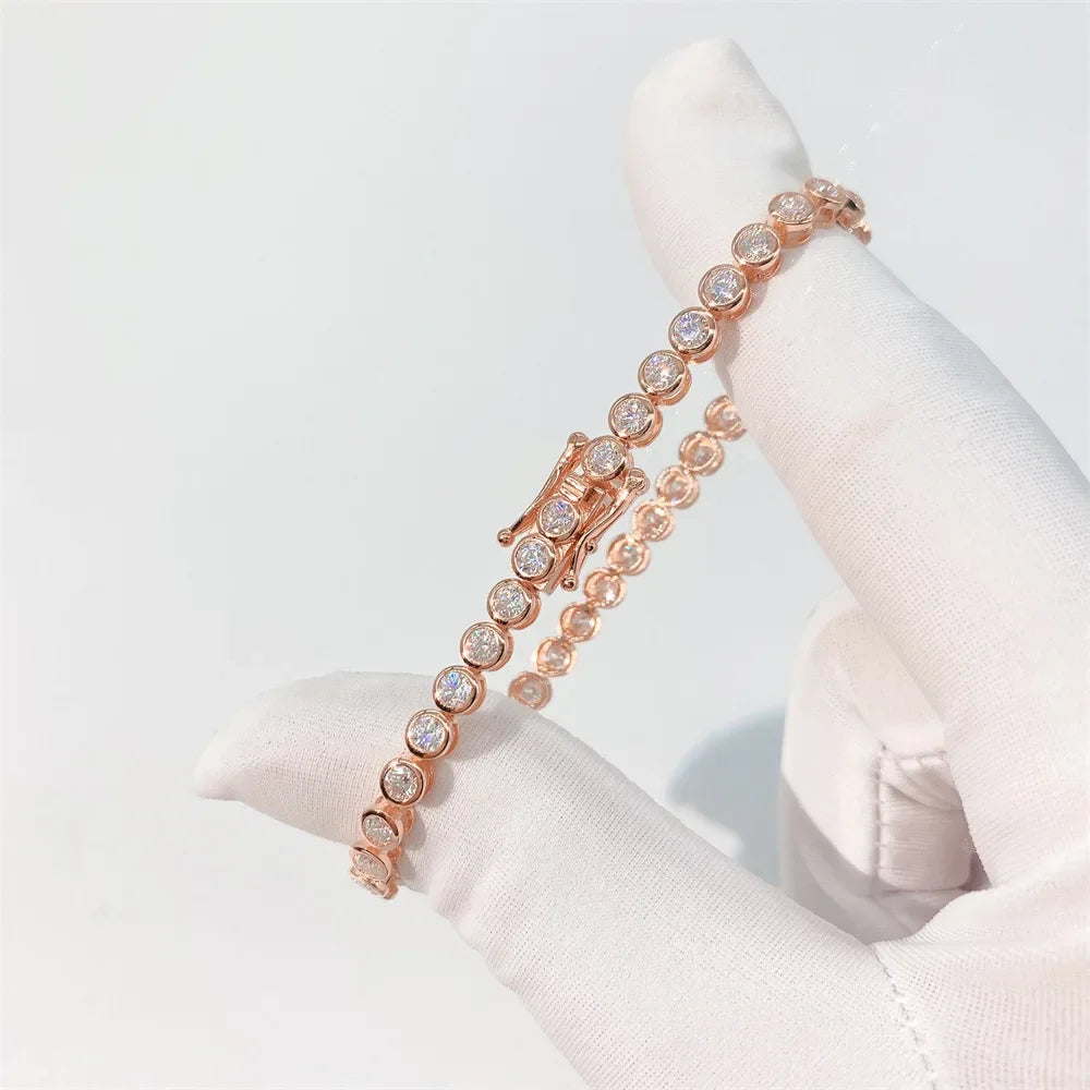 EWYA Luxury Bubble 2/3mm D Color Full Moissanite Tennis Necklace for Women S925 Silver Plated 18K Diamond Neck Chain Necklaces