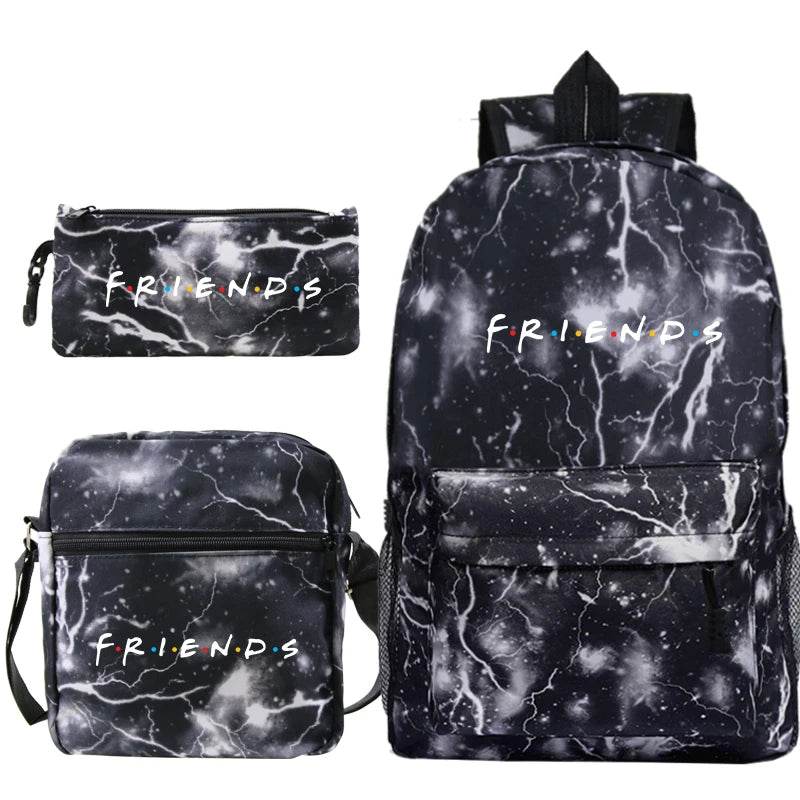 3 Pcs Set Backpack Girls Boys Mujer TV Friends Print Backpacks Fashion School Bags Teenage Friends Knapsack Children Book Bags - AIAZ