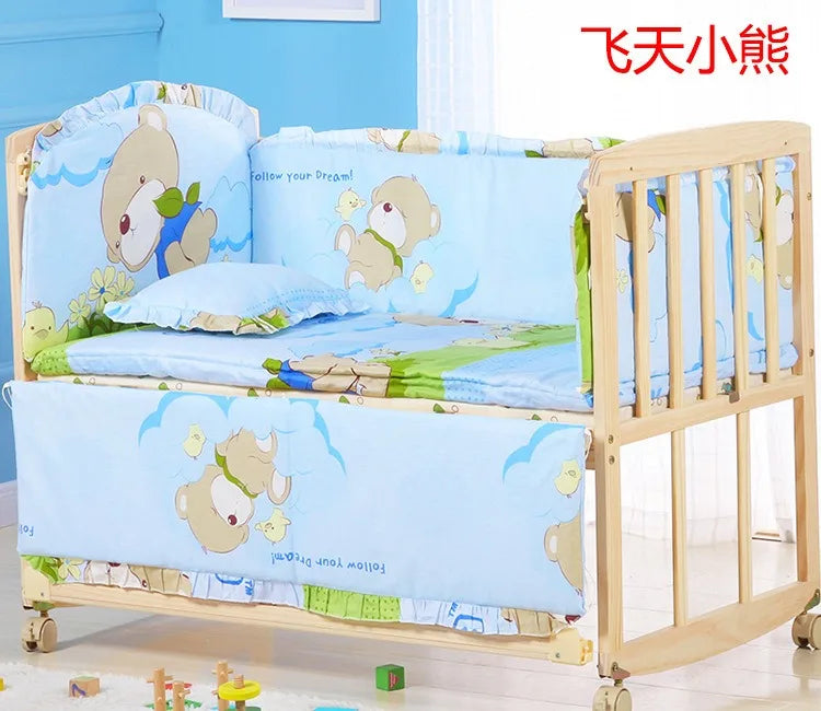 6pcs Cushion Cot Bumpers Baby Bed Bedding Kit Crib Bedding Cotton Removable Washable Include(4Bumpers+Matress+Pillow)