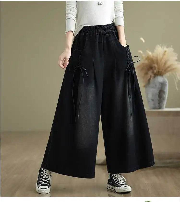 Denim Pant Women Jeans Wide Leg Long Pants A Line High Waist Straight Trousers Y2k Streetwear Casual Loose Mom Summer Club - AIAZ