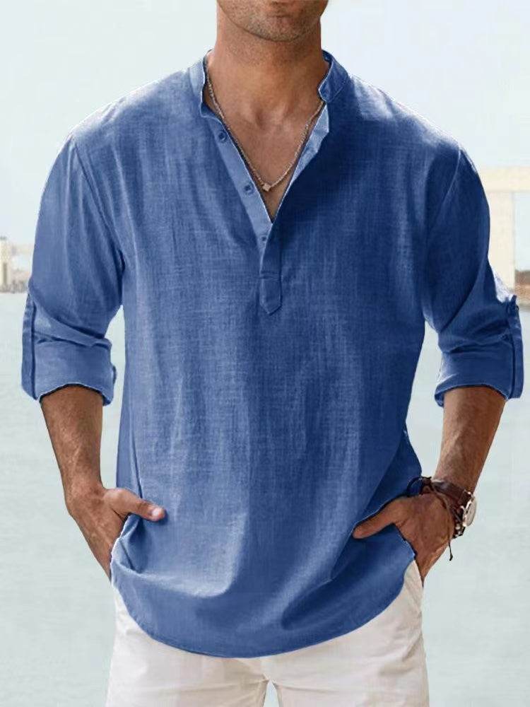 New Cotton Linen Shirts for Men Casual Shirts Lightweight Long Sleeve Henley Beach Shirts Hawaiian T Shirts for Men - AIAZ