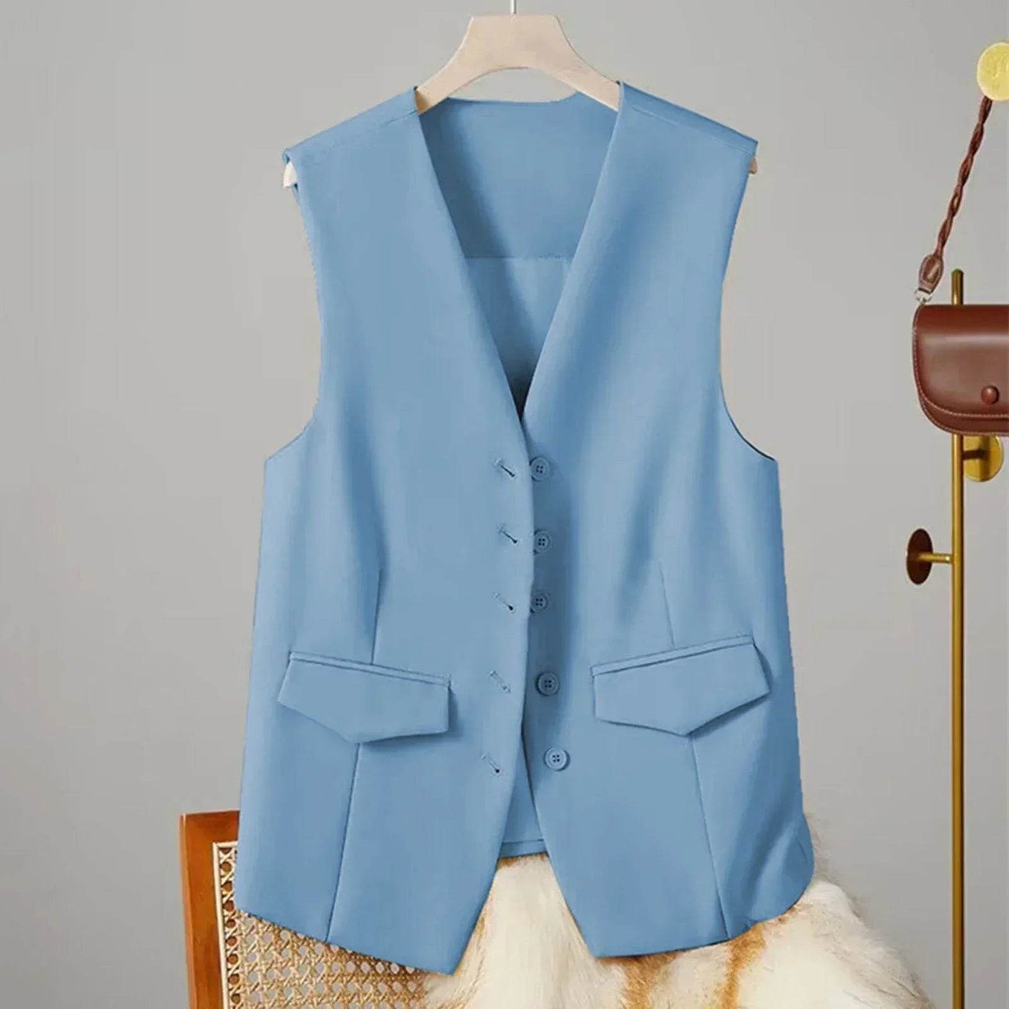 Women Suit Vest Elegant Women's V Neck Business Vest Sleeveless Waistcoat for Office Commute Style Solid Color Single-breasted - AIAZ