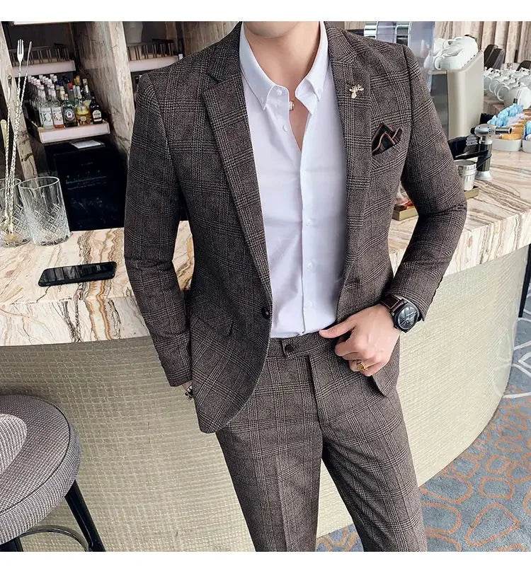 2025 Suit (Blazer+ Pants) Men's Fashion Hosts British Style Work Business Wedding Casual Art Style Elegant Gentleman Suit M-5XL - AIAZ