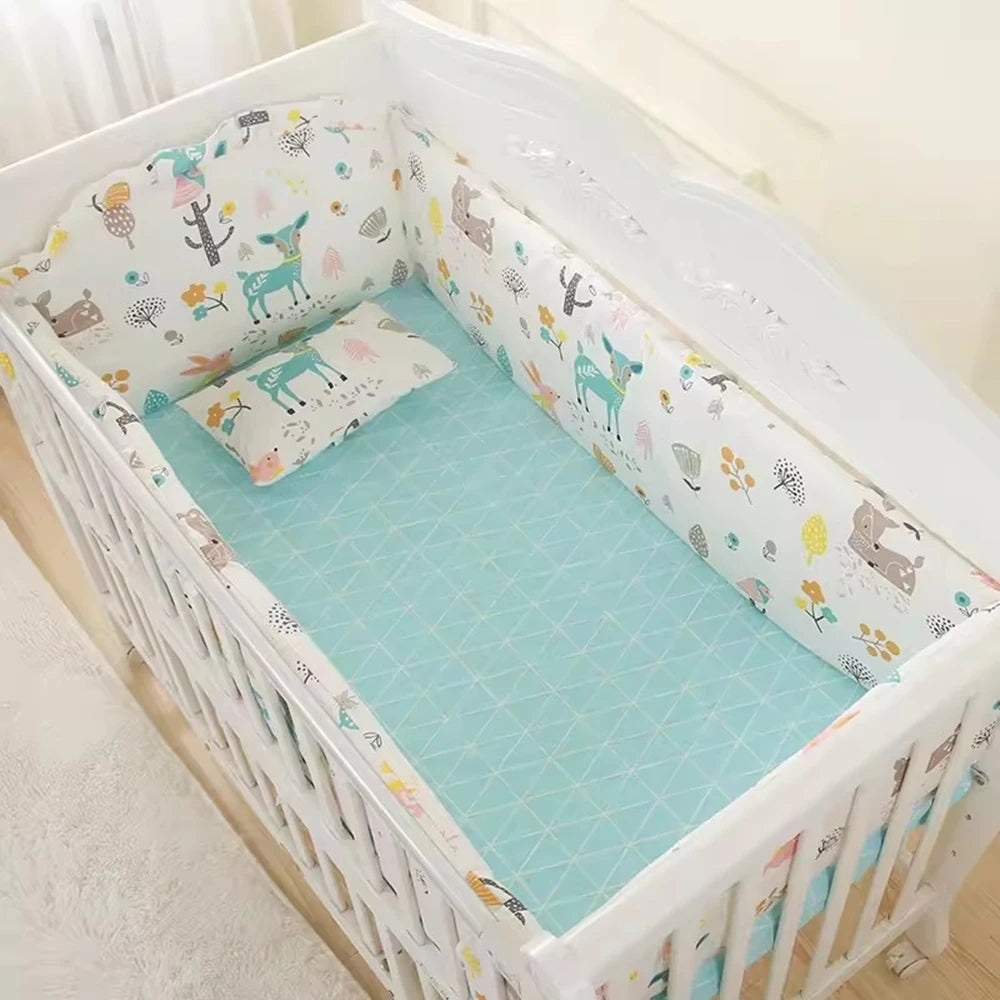 6PCS Baby Bedding Set Cotton Bedroom Decor Newborns Crib Bumpers Cushion Cotton include( 4Bumpers+Sheet+Pillow)