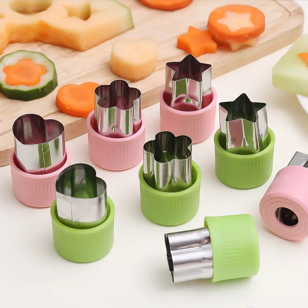 6/3PCS Vegetables Fruit Embossing Cutting Mold New Star Heart Flower Shape Stainless Steel Cutter Plastic Handle Kitchen Gadgets