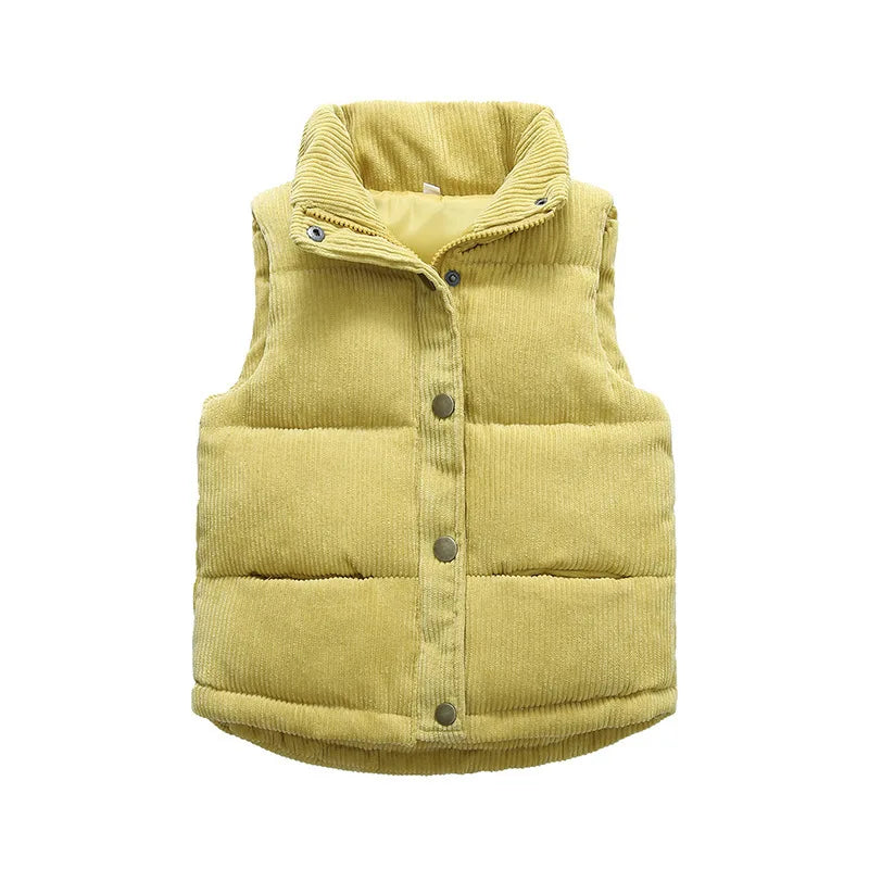 Children Autumn Winter Warm Vest Girls Casual Solid Color Jacket Boys Simple Fashion Collar Thickened Corduroy Waistcoat 2-10T