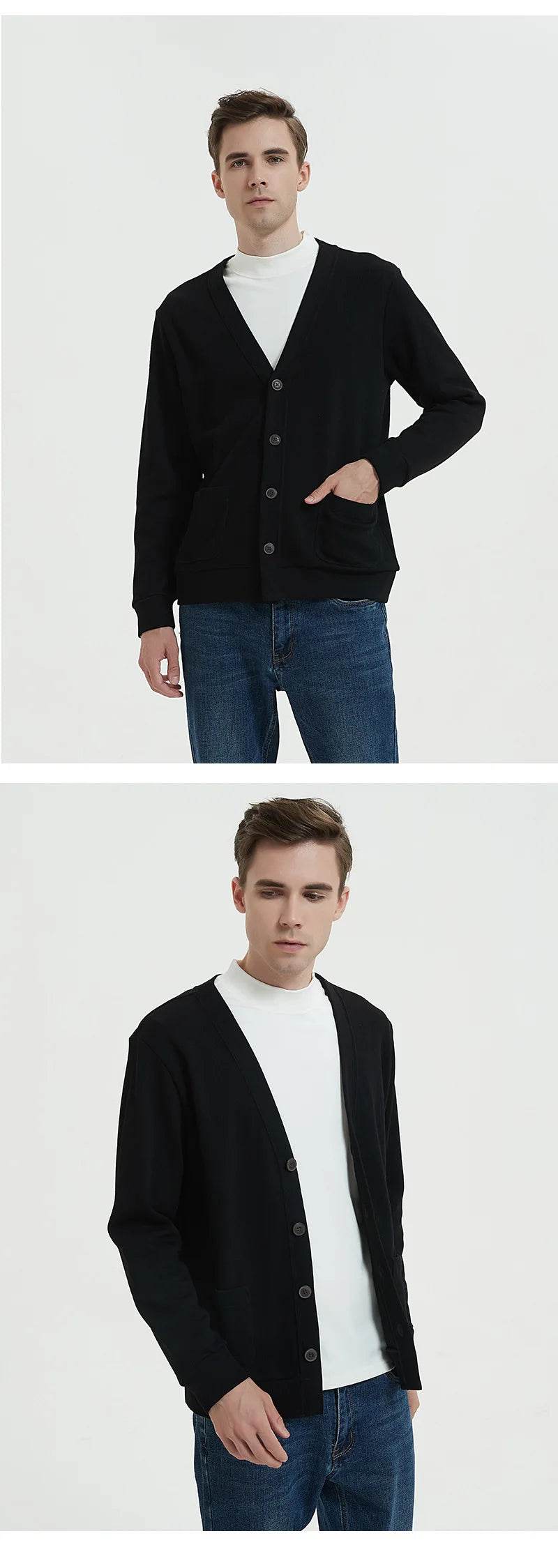 BROWON New Knitted Sweater Cardigan Men 2025 Autumn Solid Casual Man Clothes Korean Fashion 80% Cotton V-Neck Collar Sweater Men - AIAZ