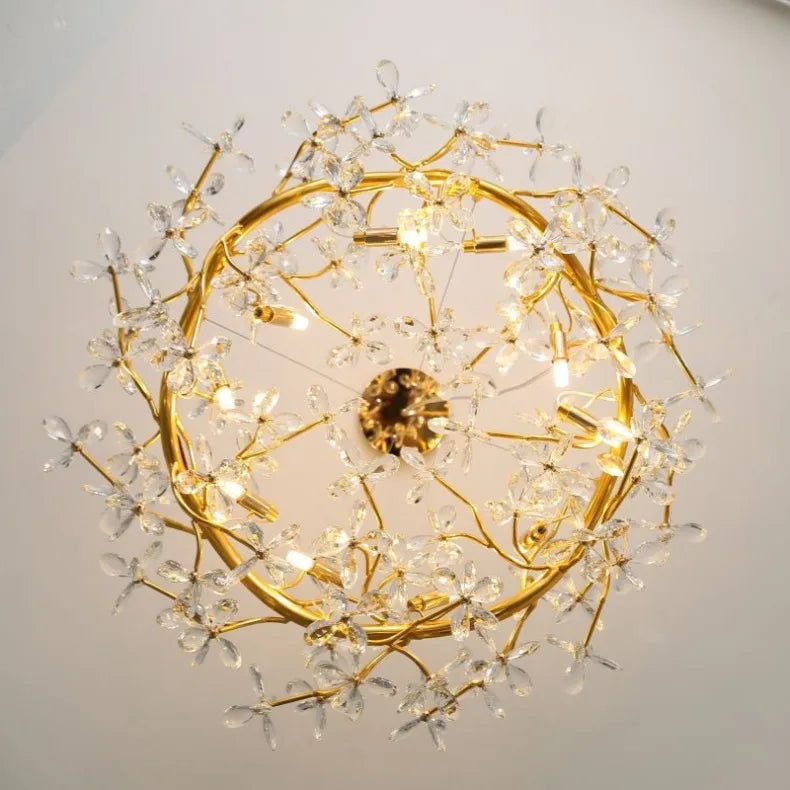 Modern Ceiling Chandelier Light Gold Crystal for Living Room Bedroom Transparent Flower Chandelier Indoor Lights Home Decor