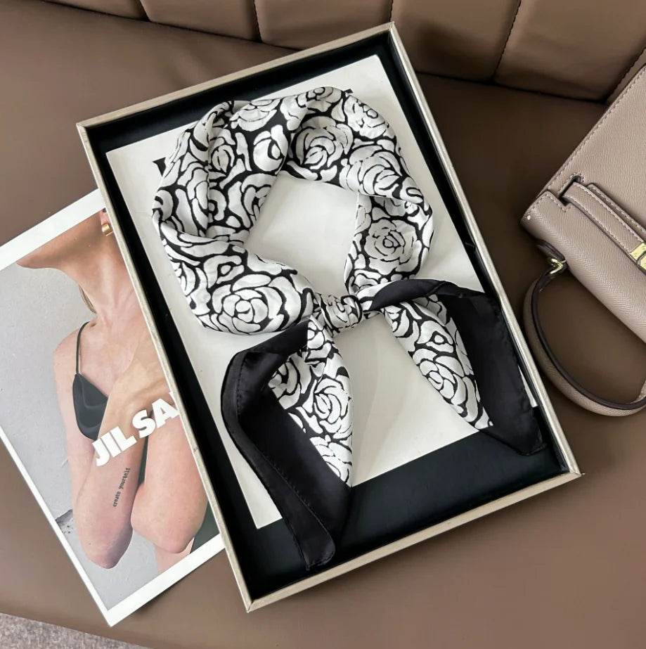 Women Fashion Versatile New Silk Scarves 70x70cm Square Scarf Korean Version Neck Protection Spring and Autumn Vintage Scarf - AIAZ