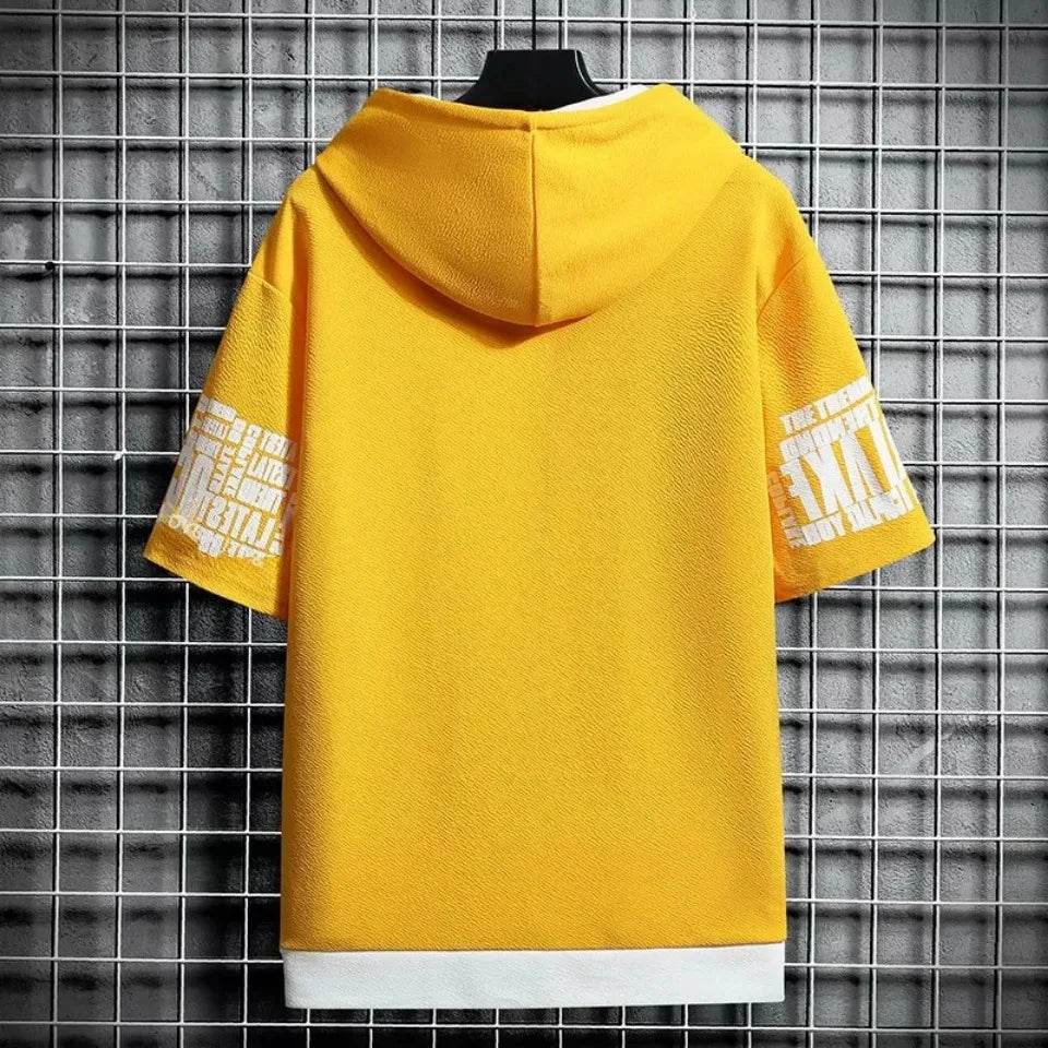 Fashion Men's Hoodies Summer Men Clothing T-shirt Zipper Hood Cartoon Casual T Shirt Print Hooded Top Short Sleeve Men - AIAZ