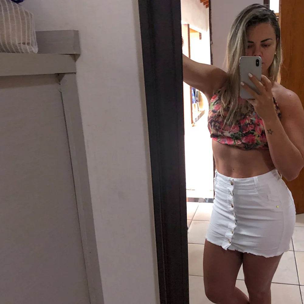 Women's Clothing Skirts 2025 new casual fashion high waist solid color hip hugging short skirt denim single breasted half skirt - AIAZ