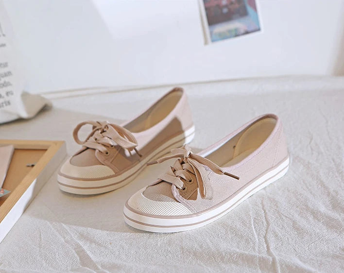 Shoes For Women Flat Canvas Lace Up Woman Footwear White Comfortable And Elegant Stylish Low Price Daily Routine 39 Sale A
