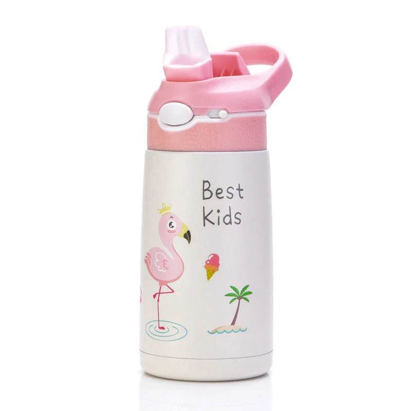 400ML Kids Water Bottle Cartoon Animal Children's Cup With Straw Stainless Steel Vacuum Flacks Thermos Bottle Thermal Mug Cups - AIAZ