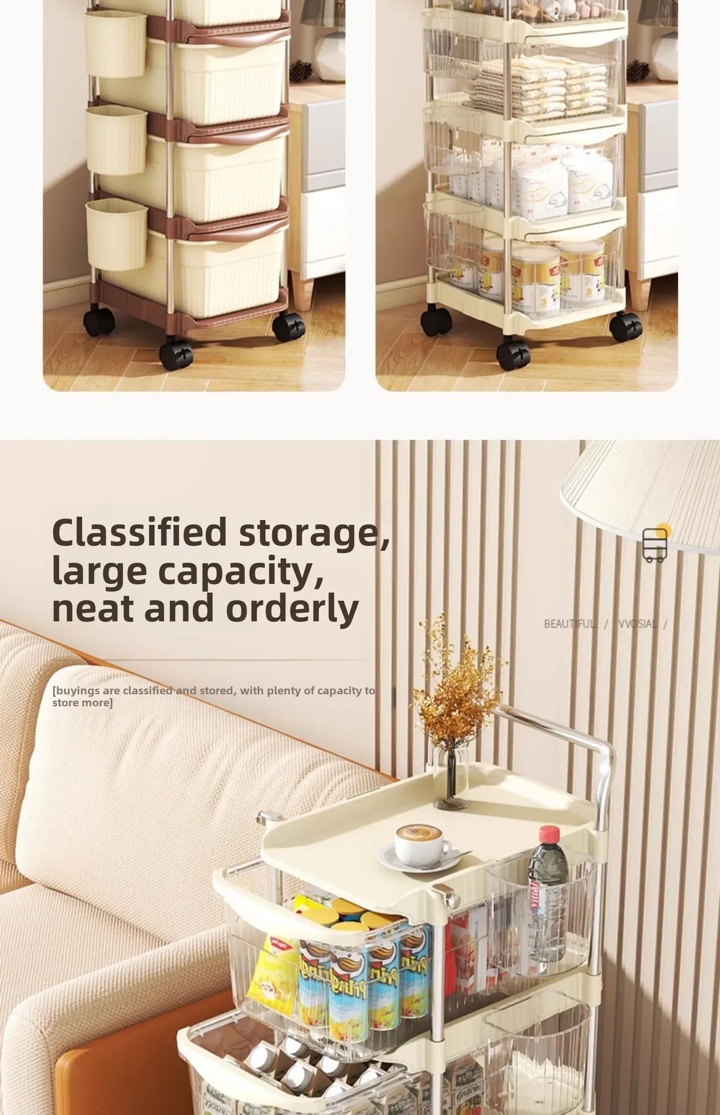 Small Cart Storage Rack, Snack Storage Rack, Multi-layer Storage Cabinet, Drawer Style Movable Baby Product Storages Rack